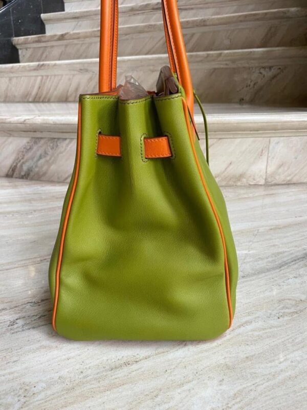 Birkin 35 B35 Special Order SO HSS Horseshoe Stamp Green Vert / Orange Swift Leather PHW - Image 8