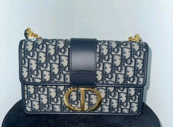 Dior 30 Montaigne Chain Bag in Blue Oblique Jacquard.