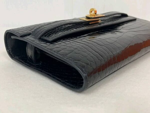 Excellence condition Kelly ToGo Wallet Croc. Alligator Noir-Shiny GHW st.U (2022) - Image 3