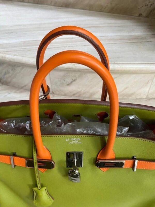 Birkin 35 B35 Special Order SO HSS Horseshoe Stamp Green Vert / Orange Swift Leather PHW - Image 11