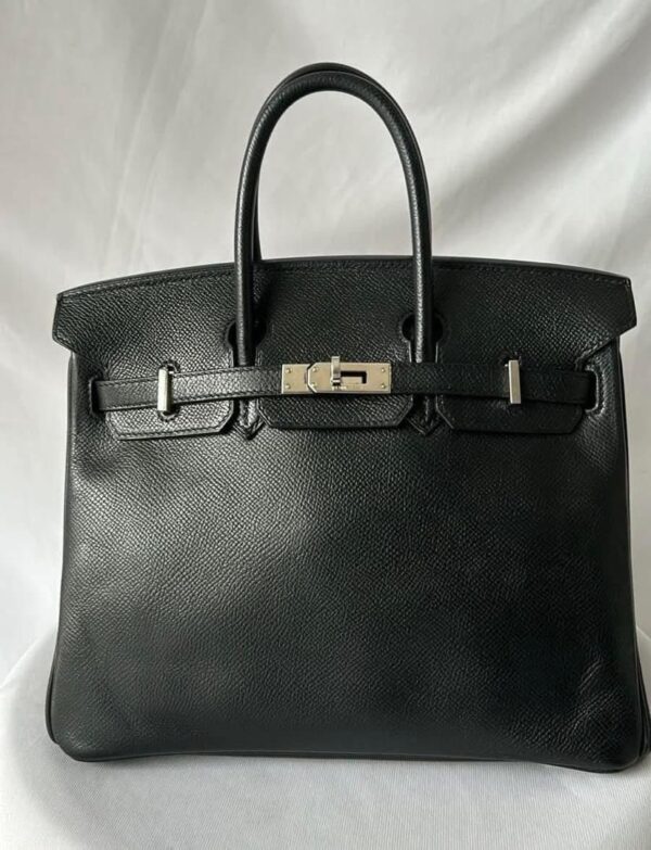 Birkin 25 B25 Noir Black Epsom Leather PHW stamp K Square