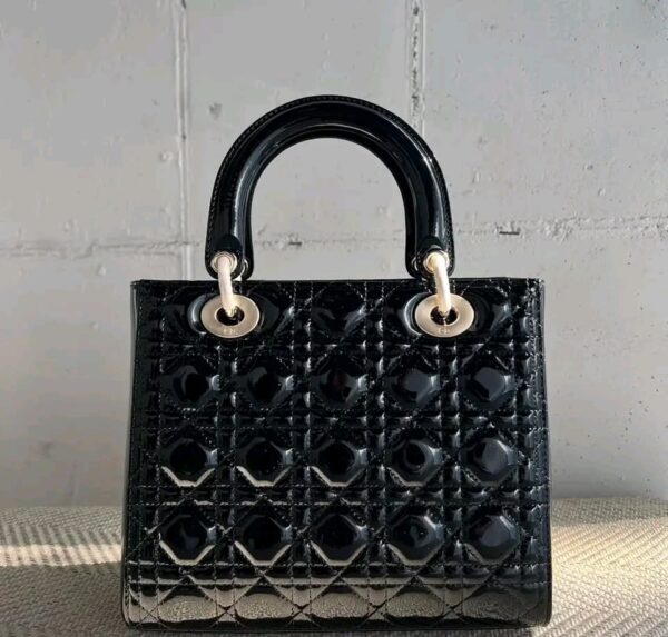 Small Lady Dior Bag Black Patent Cannage Calfskin - Image 8