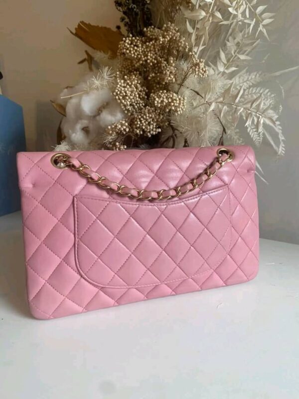 Vintage Chanel Pink Quilted Lambskin Classic Flap Medium GHW. - Image 2