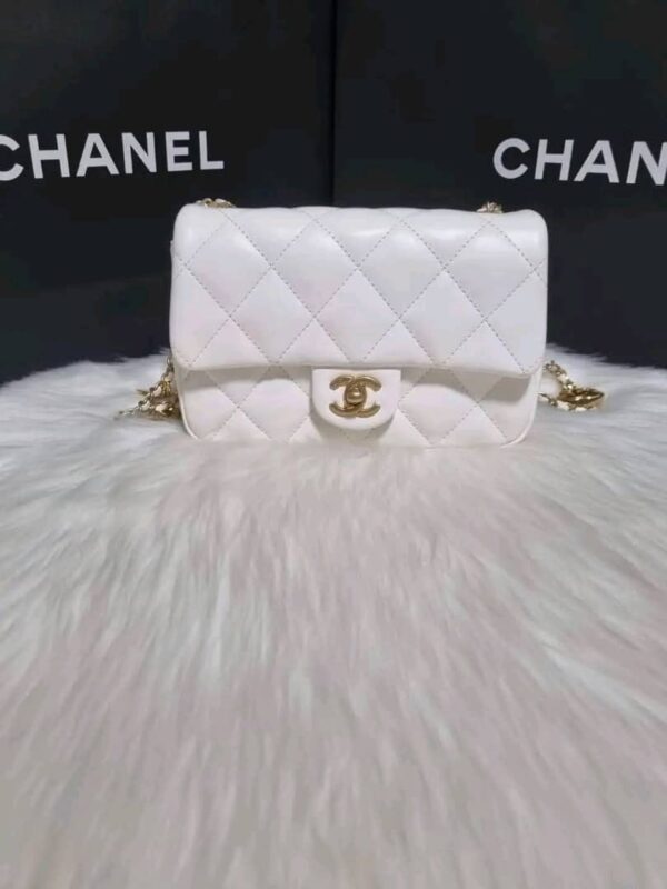 Chanel Mini Flap White Lambskin Heart Chain GHW