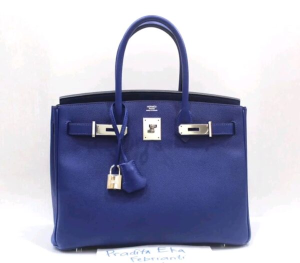 Birkin 30 B30 Blue Electric Bleu Electrique Epsom Leather PHW stamp R year 2014