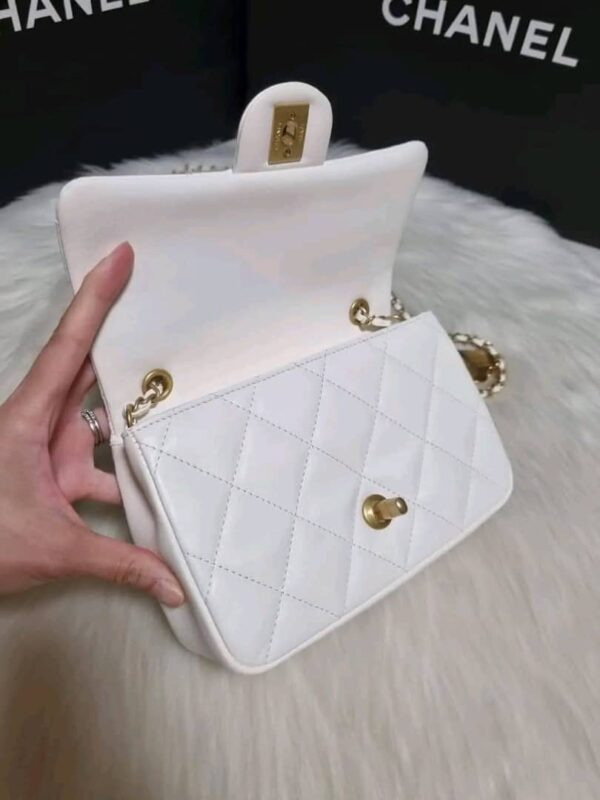 Chanel Mini Flap White Lambskin Heart Chain GHW - Image 4